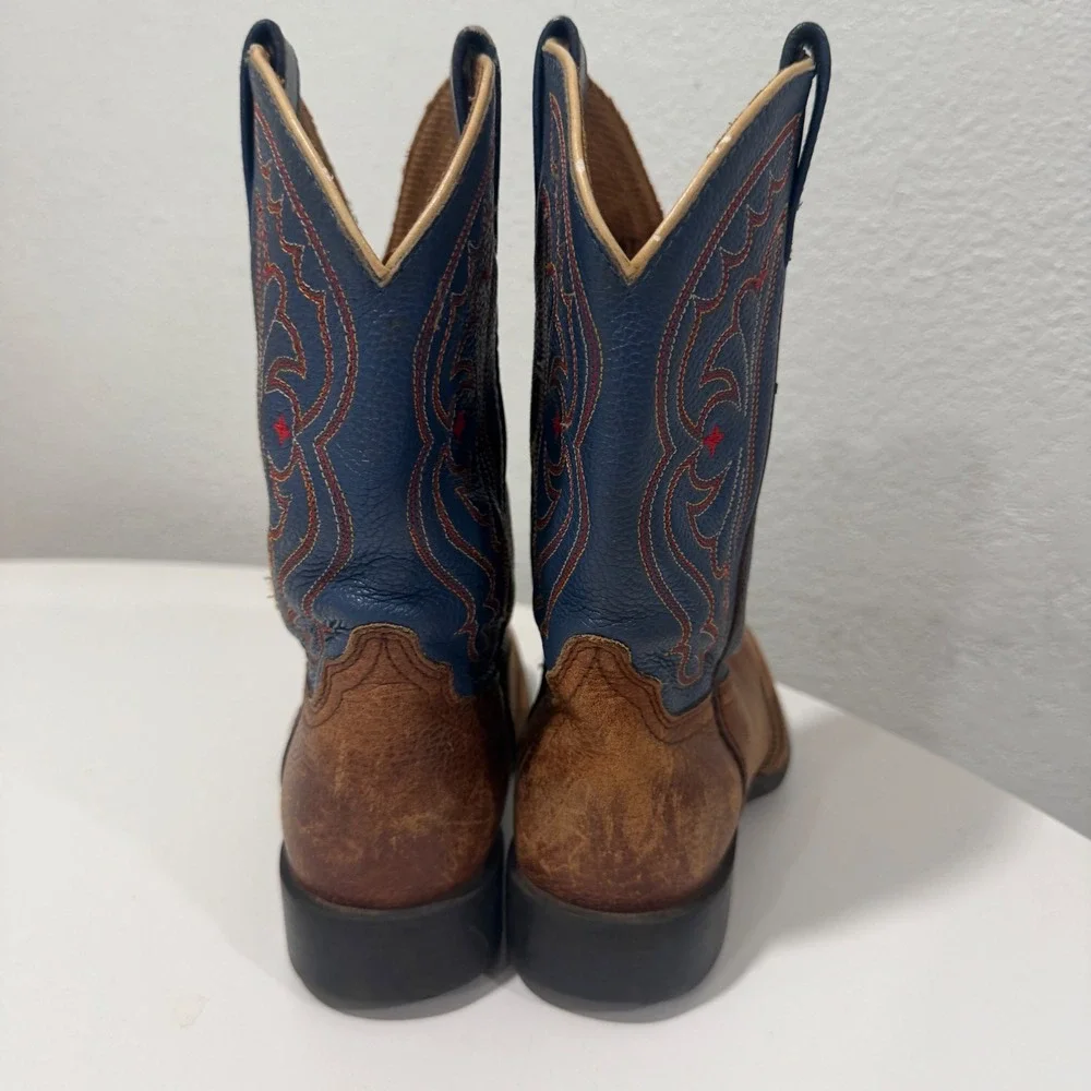 Ariat Kids Brown Blue Leather Western Cowboy Boots 10009453 Size 1